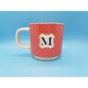 M Monogram Coffee Mug Tea Cup JoAnn Stores 12oz Ceramic Red White Blue